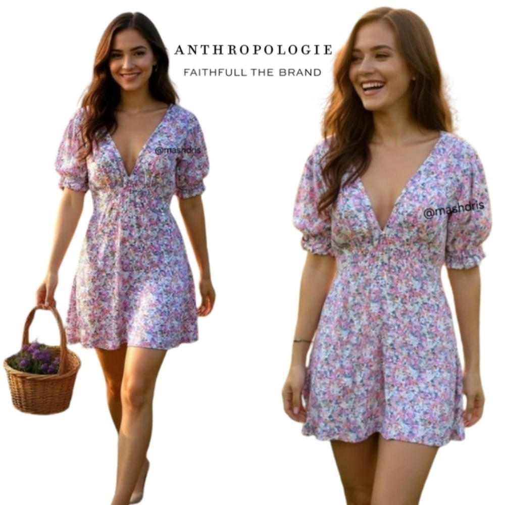 Anthropologie Faithfull The Brand Tonia Floral Mini Dress – Puff Sleeve – Size S